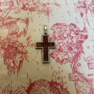 Vintage Cross Pendant Genuine Amber and 925 Silver